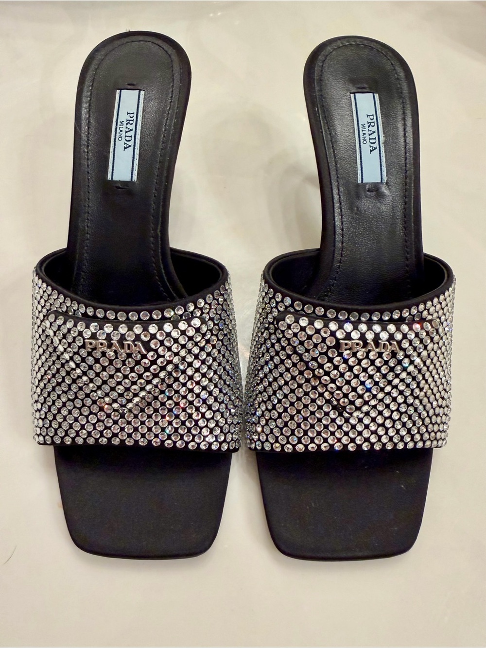 Prada Black Crystal-Embellished Slide Mules